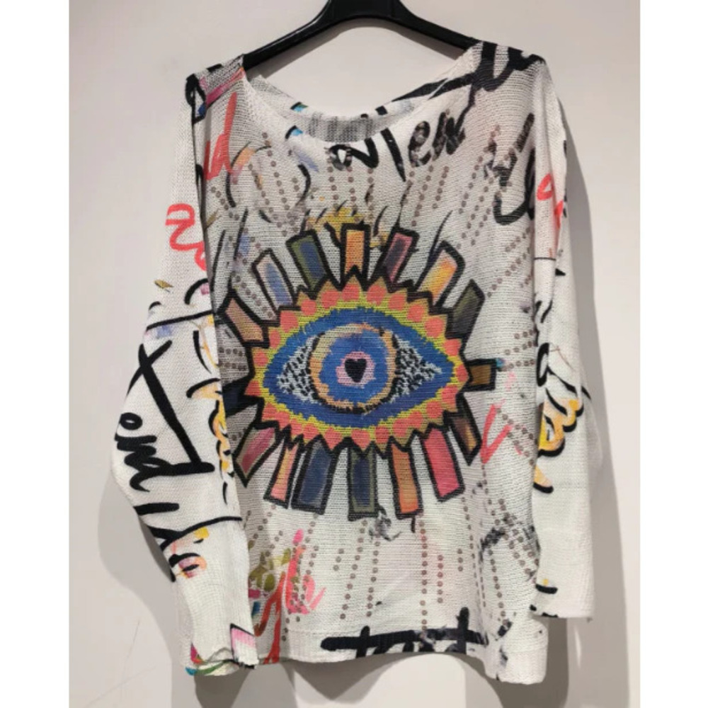 L61 Loowie Evil Eye Round Knit Printed Sweater One Size
